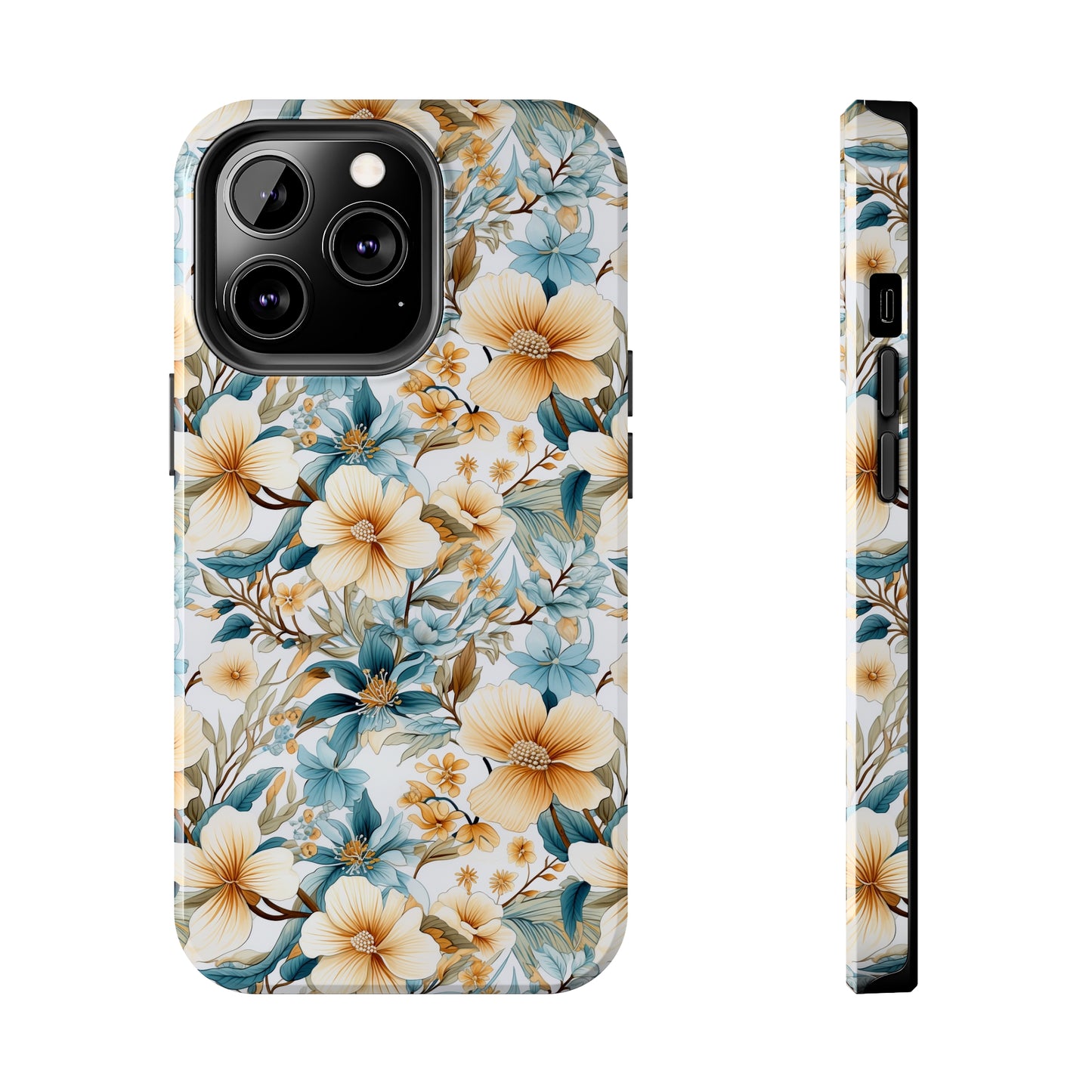 AI Magnolias Floral Pattern Phone Case for iPhone - Lightweight, Impact Resistant, Wireless Charging Compatible