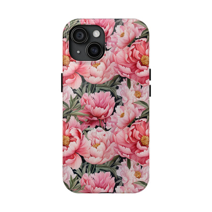 AI Peonies Floral Pattern Phone Case for iPhone - Lightweight, Impact Resistant, Wireless Charging Compatible