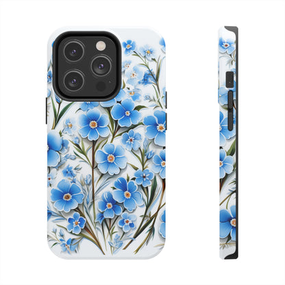 AI Forget Me Nots Flower Pattern Phone Case for iPhone - Lightweight, Impact Resistant, Wireless Charging Compatible