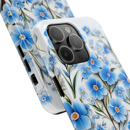 AI Forget Me Nots Flower Pattern Phone Case for iPhone - Lightweight, Impact Resistant, Wireless Charging Compatible