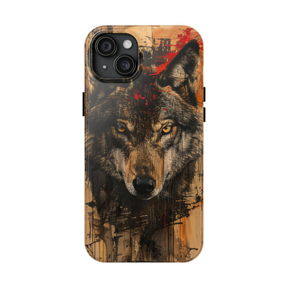 Asemic Writing Style Wolf Phone Case 2 for iPhone - Lightweight, Impact Resistant, Wireless Charging Compatible