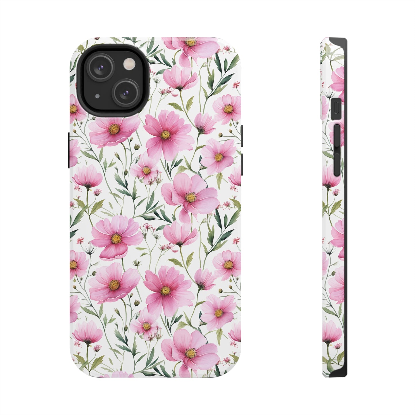 AI Cosmos Flower Pattern Phone Case for iPhone - Lightweight, Impact Resistant, Wireless Charging Compatible