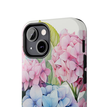 AI Hydrangeas Floral Pattern Phone Case for iPhone - Lightweight, Impact Resistant, Wireless Charging Compatible