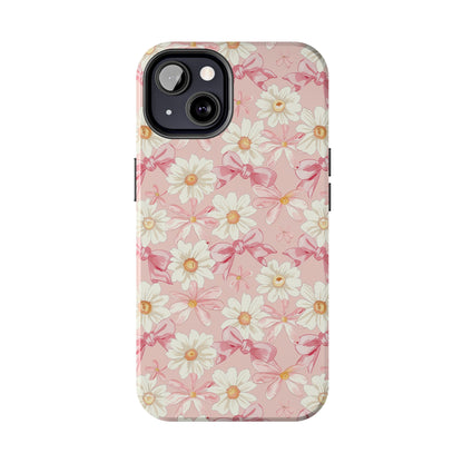 Daisies and Pink Bows Phone Case for iPhone - Lightweight, Impact Resistant, Wireless Charging Compatible