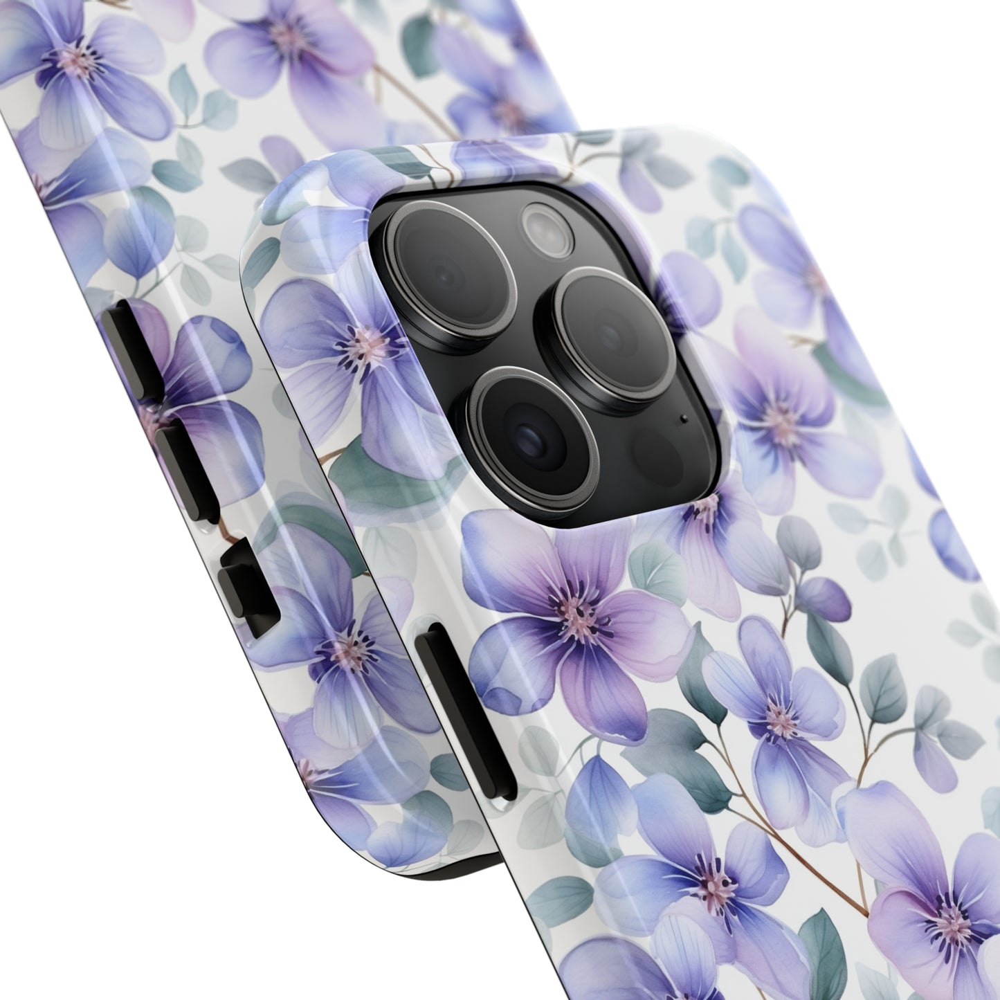 AI Violets Floral Pattern Phone Case for iPhone - Lightweight, Impact Resistant, Wireless Charging Compatible