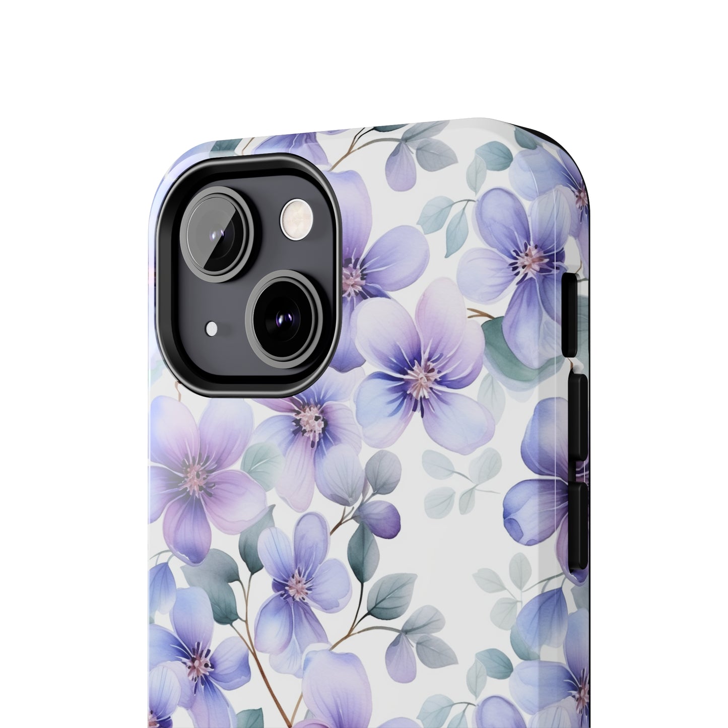 AI Violets Floral Pattern Phone Case for iPhone - Lightweight, Impact Resistant, Wireless Charging Compatible