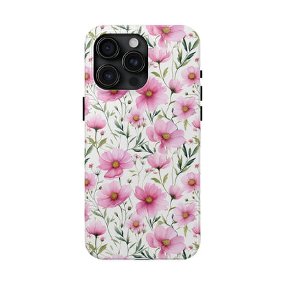 AI Cosmos Flower Pattern Phone Case for iPhone - Lightweight, Impact Resistant, Wireless Charging Compatible