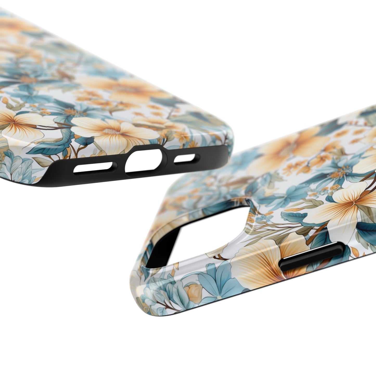 AI Magnolias Floral Pattern Phone Case for iPhone - Lightweight, Impact Resistant, Wireless Charging Compatible