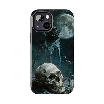 Gothic Skull and Black Rose Phone Case for iPhone - Lightweight, Impact Resistant, Wireless Charging Compatible