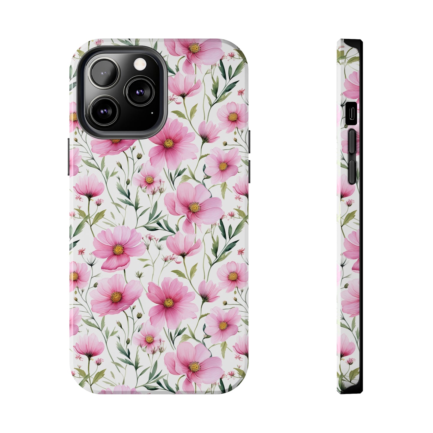 AI Cosmos Flower Pattern Phone Case for iPhone - Lightweight, Impact Resistant, Wireless Charging Compatible