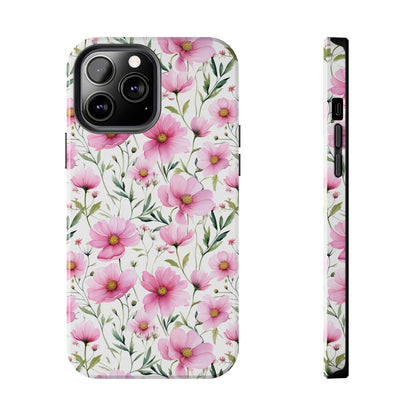 AI Cosmos Flower Pattern Phone Case for iPhone - Lightweight, Impact Resistant, Wireless Charging Compatible