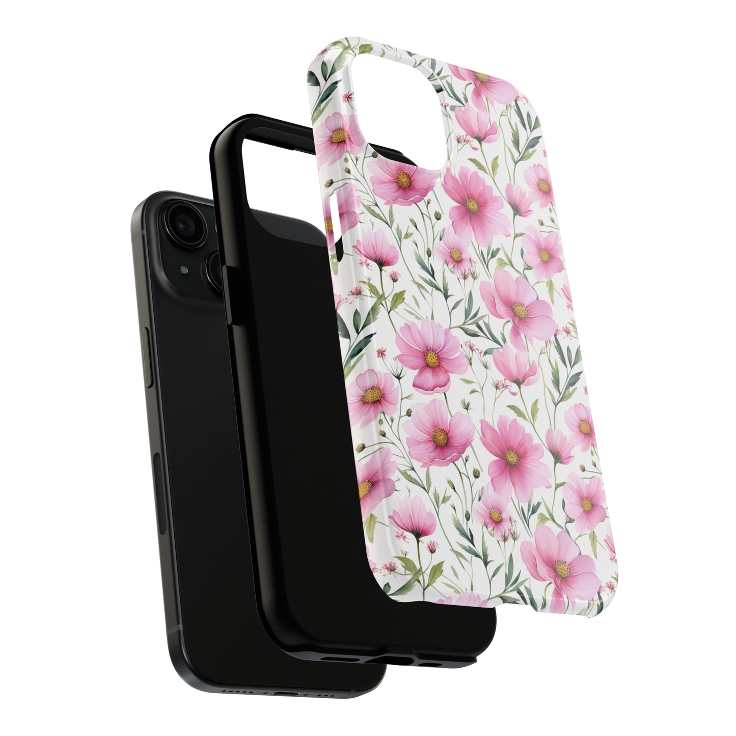 AI Cosmos Flower Pattern Phone Case for iPhone - Lightweight, Impact Resistant, Wireless Charging Compatible