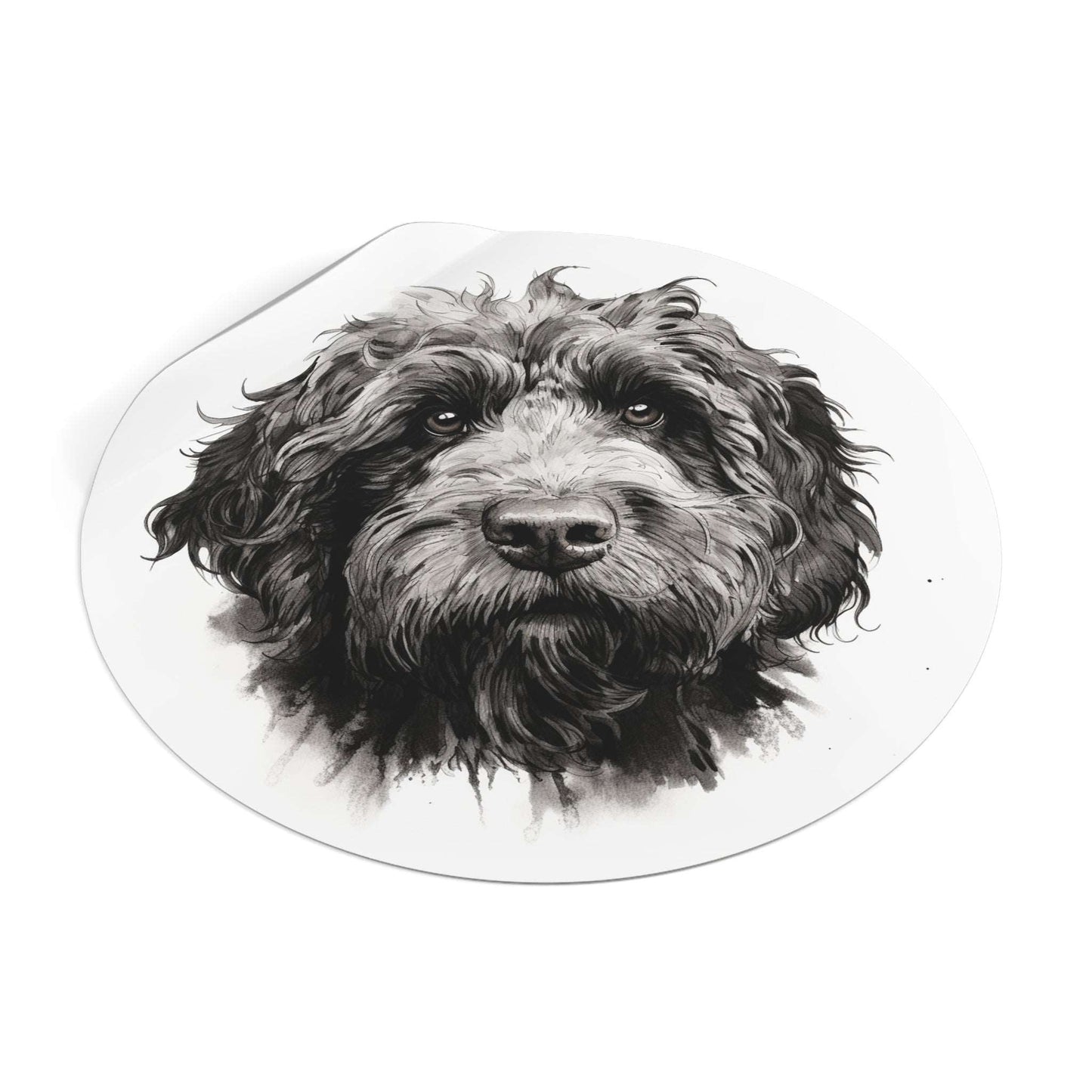 Round Vinyl Dog Sticker - Newfypoo, Labradoodle, Pet Decal