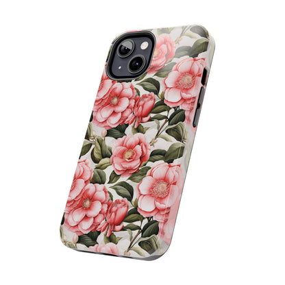 AI Camellias Flower Pattern Phone Case for iPhone - Lightweight, Impact Resistant, Wireless Charging Compatible