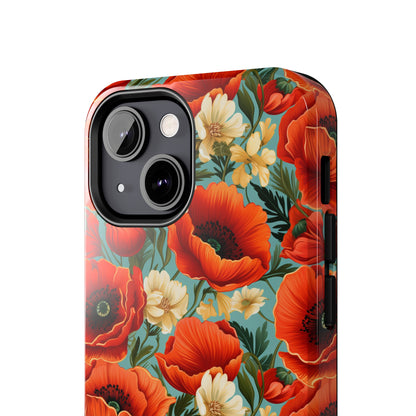 AI Poppies Floral Pattern Phone Case for iPhone - Lightweight, Impact Resistant, Wireless Charging Compatible