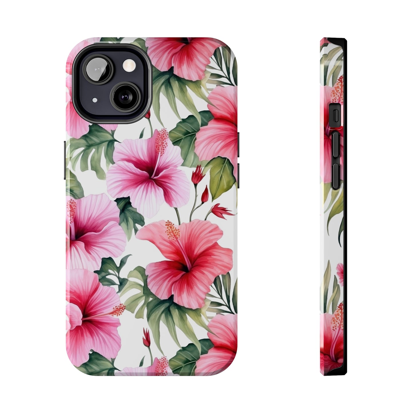 AI Pink Hibiscus Pattern Phone Case for iPhone - Lightweight, Impact Resistant, Wireless Charging Compatible-AI phone case-AI By AJ