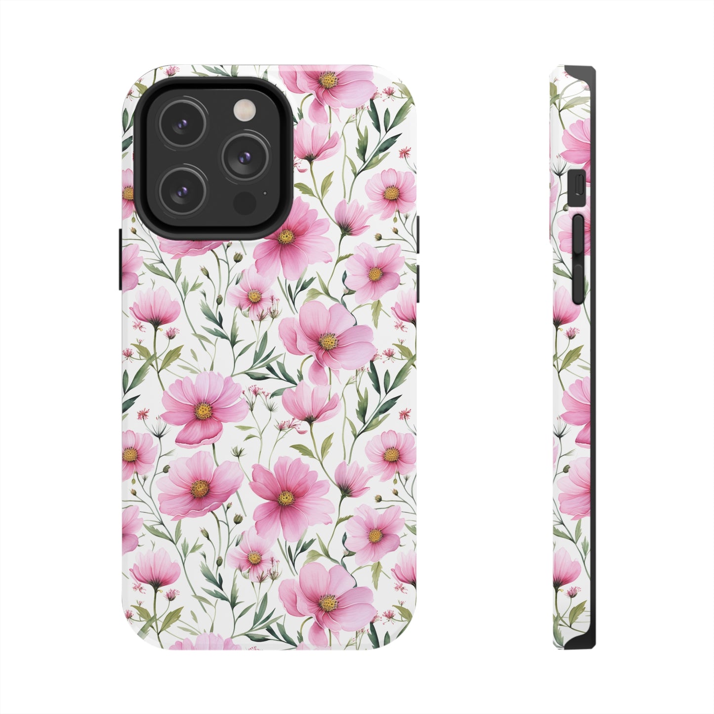 AI Cosmos Flower Pattern Phone Case for iPhone - Lightweight, Impact Resistant, Wireless Charging Compatible