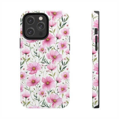 AI Cosmos Flower Pattern Phone Case for iPhone - Lightweight, Impact Resistant, Wireless Charging Compatible