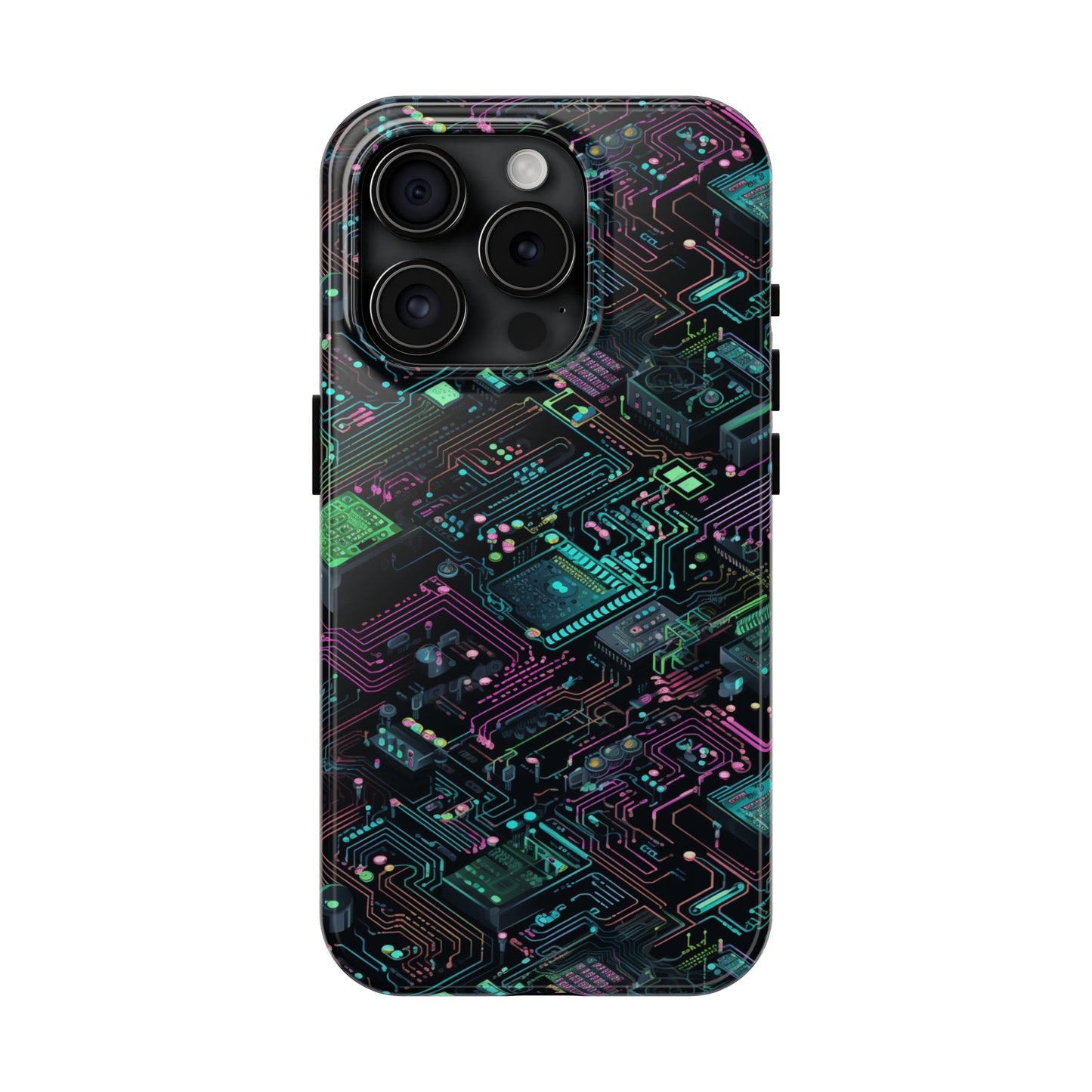 AI Retro Tech Pattern Phone Case for iPhone - Lightweight, Impact Resistant, Wireless Charging Compatible-AI phone case-AI By AJ