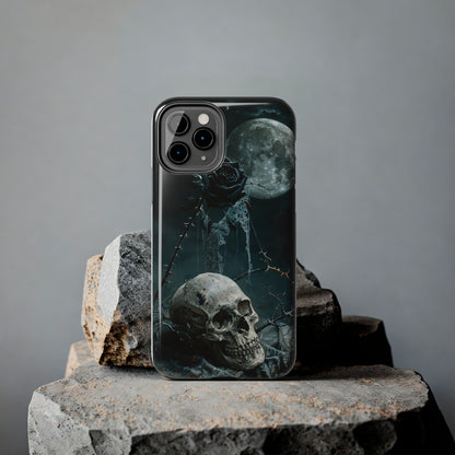 Gothic Skull and Black Rose Phone Case for iPhone - Lightweight, Impact Resistant, Wireless Charging Compatible