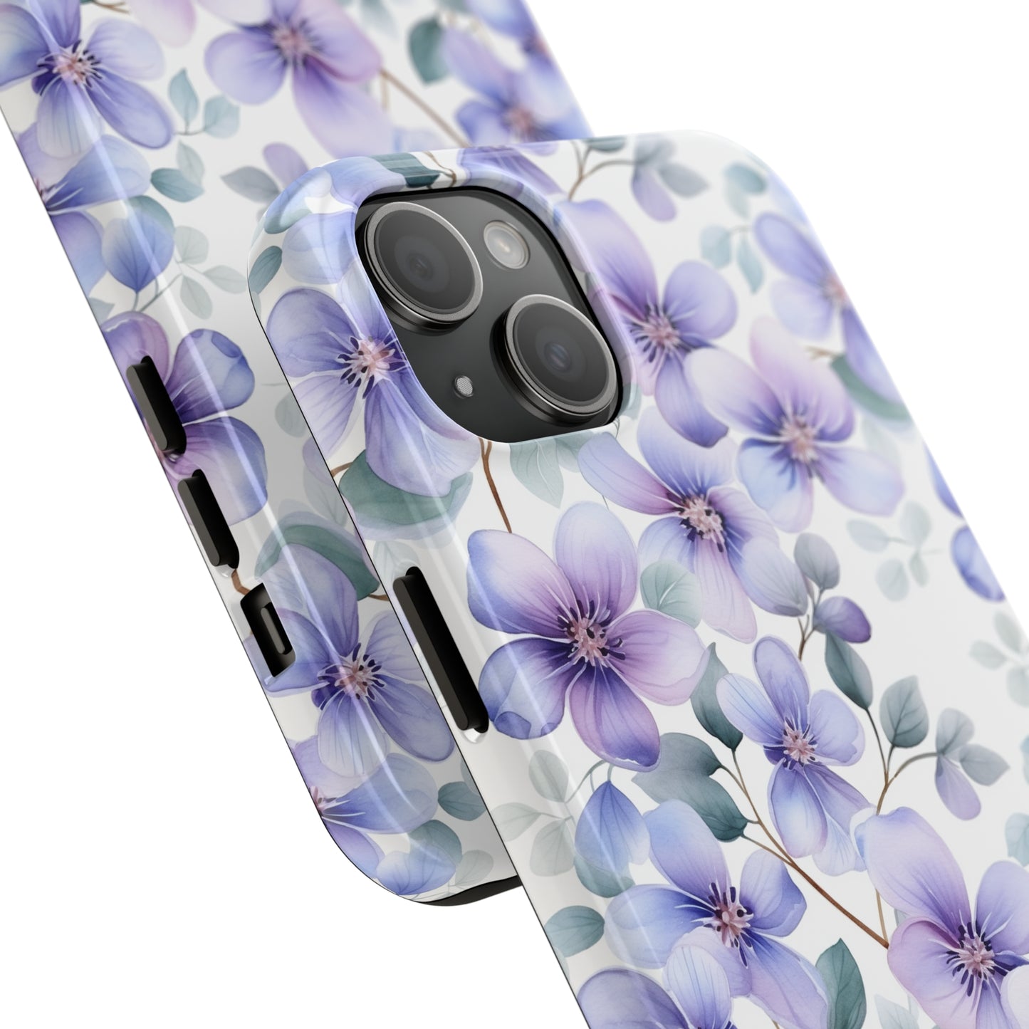 AI Violets Floral Pattern Phone Case for iPhone - Lightweight, Impact Resistant, Wireless Charging Compatible