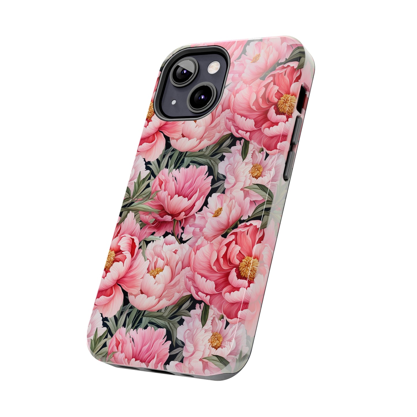 AI Peonies Floral Pattern Phone Case for iPhone - Lightweight, Impact Resistant, Wireless Charging Compatible