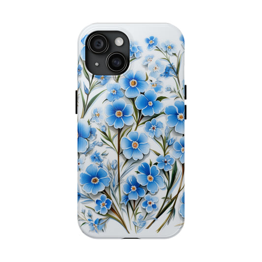 AI Forget Me Nots Flower Pattern Phone Case for iPhone - Lightweight, Impact Resistant, Wireless Charging Compatible