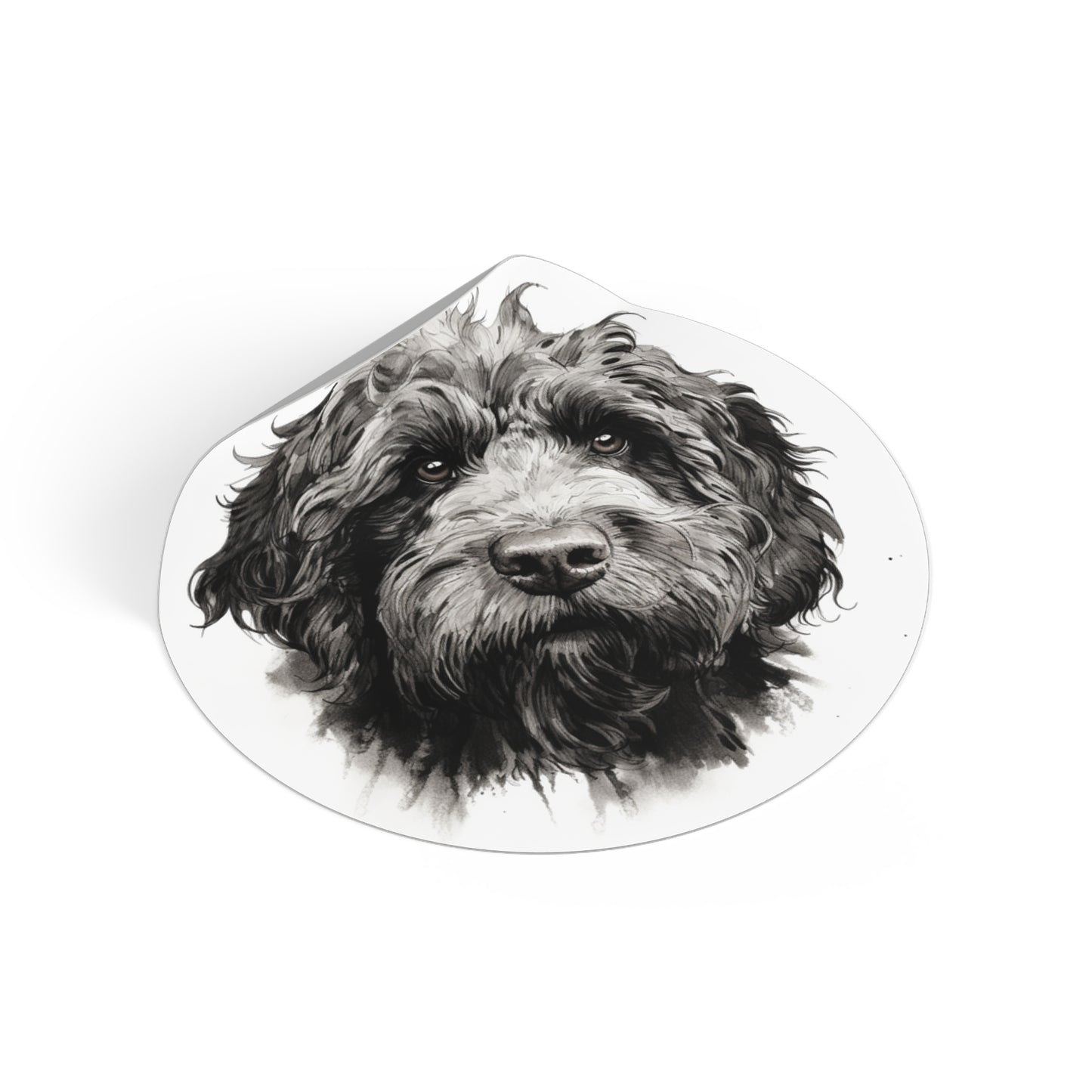 Round Vinyl Dog Sticker - Newfypoo, Labradoodle, Pet Decal