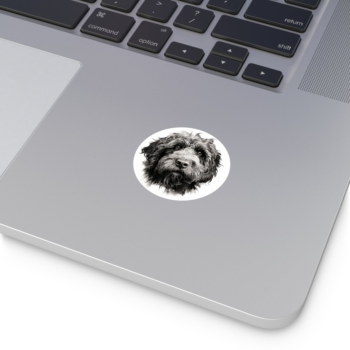 Round Vinyl Dog Sticker - Newfypoo, Labradoodle, Pet Decal