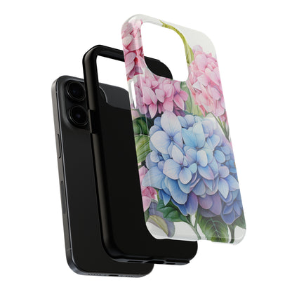 AI Hydrangeas Floral Pattern Phone Case for iPhone - Lightweight, Impact Resistant, Wireless Charging Compatible