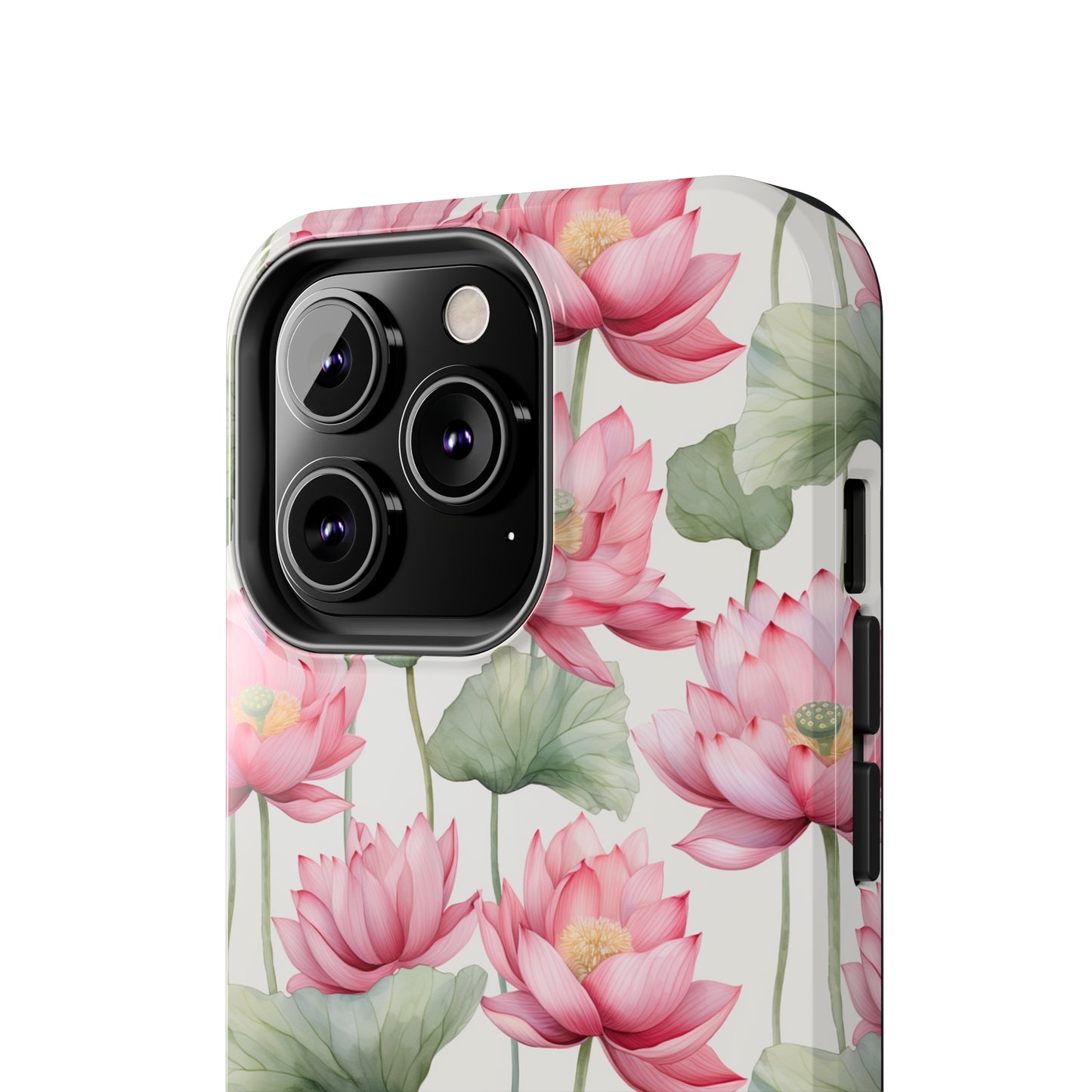 AI Lotus Flower Pattern Phone Case for iPhone - Lightweight, Impact Resistant, Wireless Charging Compatible