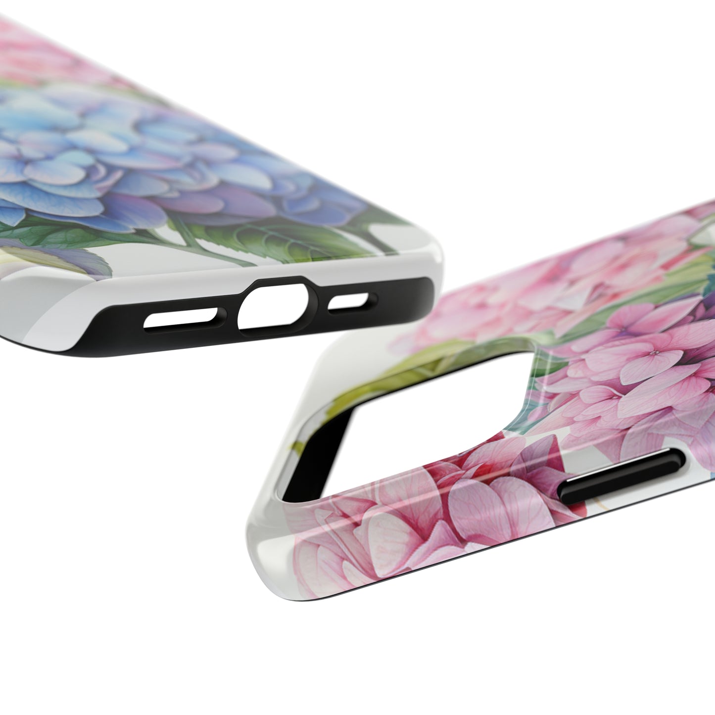 AI Hydrangeas Floral Pattern Phone Case for iPhone - Lightweight, Impact Resistant, Wireless Charging Compatible