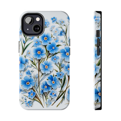 AI Forget Me Nots Flower Pattern Phone Case for iPhone - Lightweight, Impact Resistant, Wireless Charging Compatible