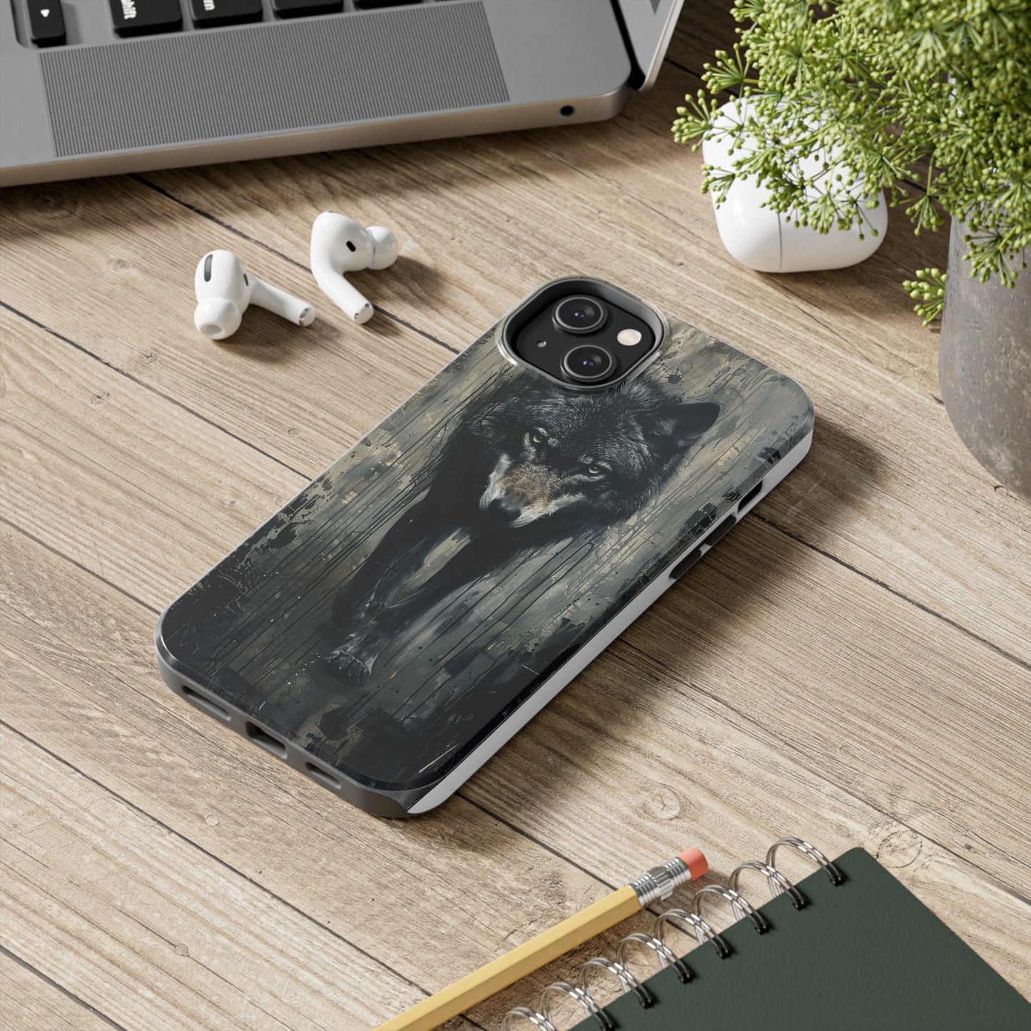 The Arte Povera Style Wolf Phone Case for iPhone - Lightweight, Impact Resistant, Wireless Charging Compatible