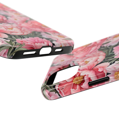 AI Peonies Floral Pattern Phone Case for iPhone - Lightweight, Impact Resistant, Wireless Charging Compatible