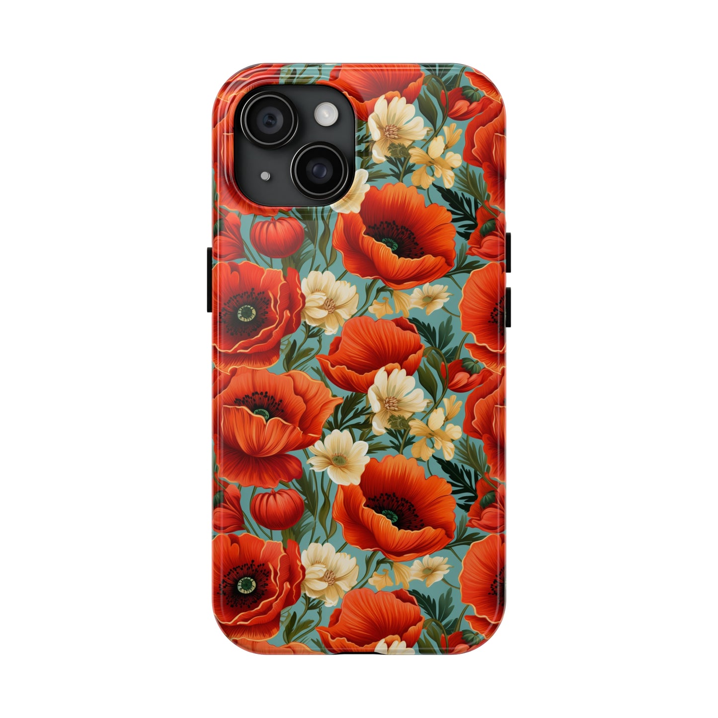 AI Poppies Floral Pattern Phone Case for iPhone - Lightweight, Impact Resistant, Wireless Charging Compatible