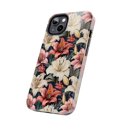 AI Lillies Flower Pattern Phone Case for iPhone - Lightweight, Impact Resistant, Wireless Charging Compatible