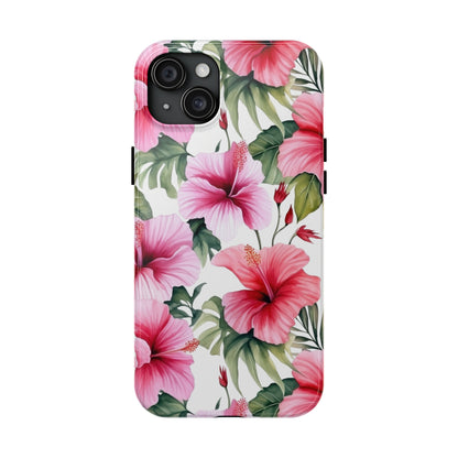 AI Pink Hibiscus Pattern Phone Case for iPhone - Lightweight, Impact Resistant, Wireless Charging Compatible-AI phone case-AI By AJ