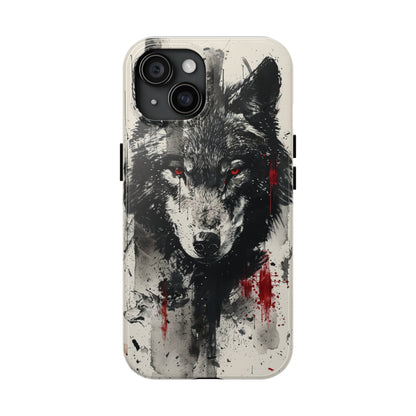 Asemic Writing Style Wolf Phone Case for iPhone - Lightweight, Impact Resistant, Wireless Charging Compatible