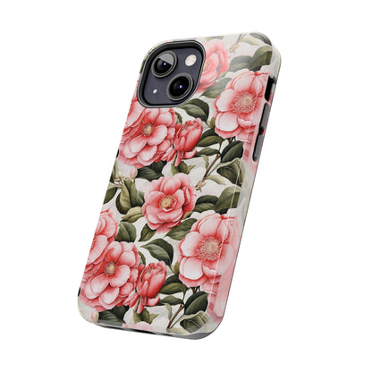 AI Camellias Flower Pattern Phone Case for iPhone - Lightweight, Impact Resistant, Wireless Charging Compatible