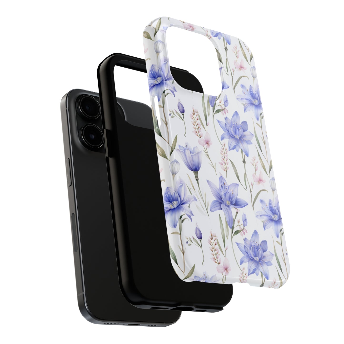 AI Bluebell Pattern Phone Case for iPhone - Lightweight, Impact Resistant, Wireless Charging Compatible