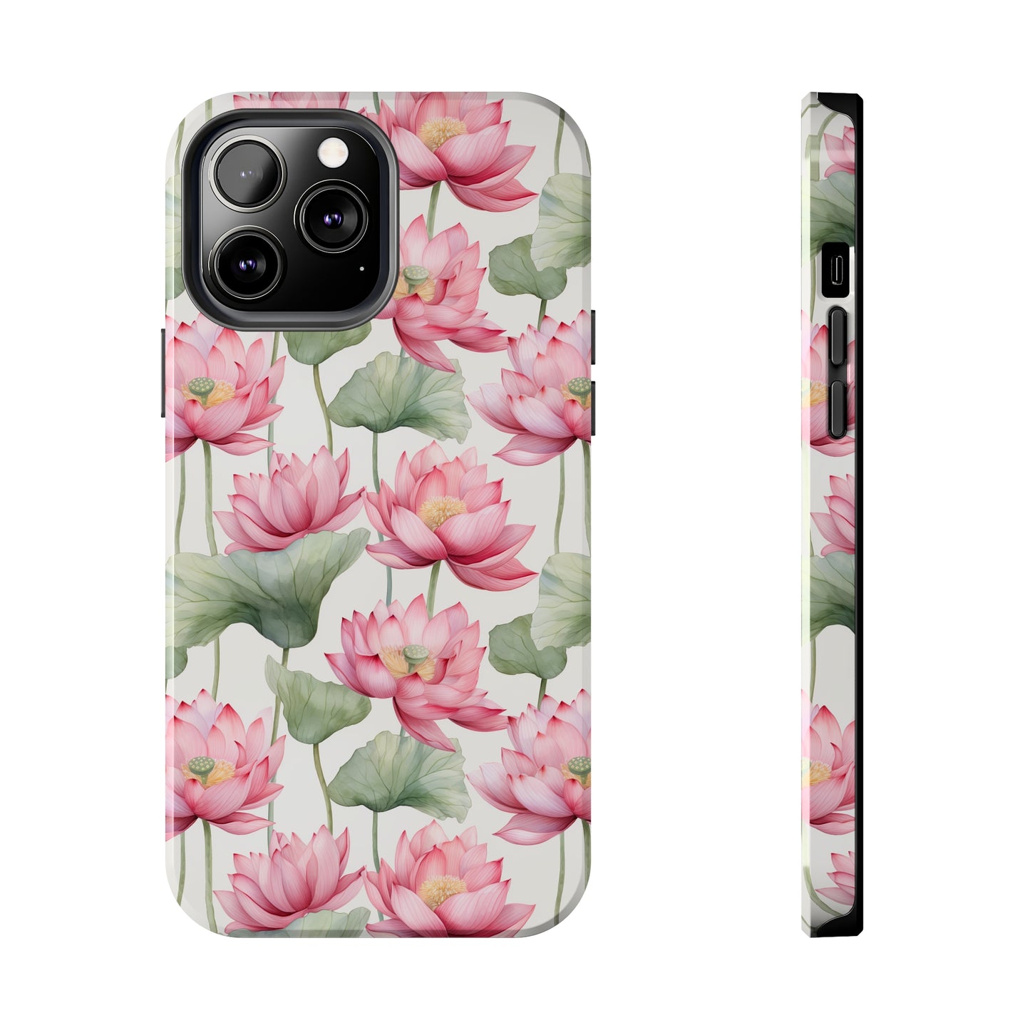 AI Lotus Flower Pattern Phone Case for iPhone - Lightweight, Impact Resistant, Wireless Charging Compatible