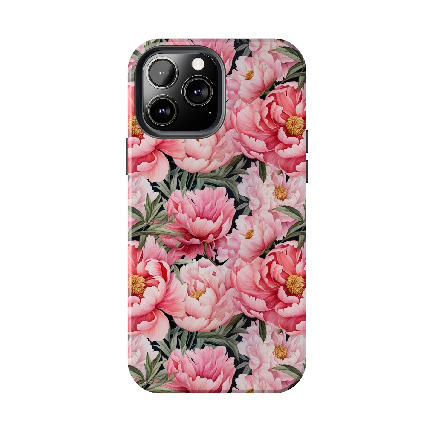 AI Peonies Floral Pattern Phone Case for iPhone - Lightweight, Impact Resistant, Wireless Charging Compatible