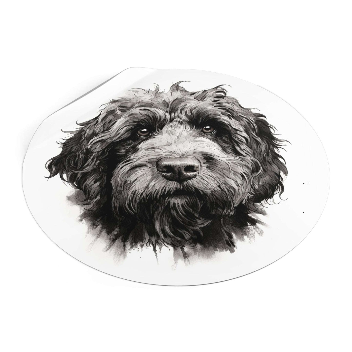 Round Vinyl Dog Sticker - Newfypoo, Labradoodle, Pet Decal