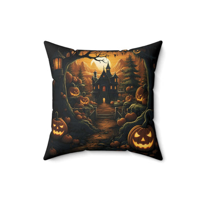 Double sided Halloween Throw Pillow - Spooky Mansion - Pumpkin King Throw Pillow