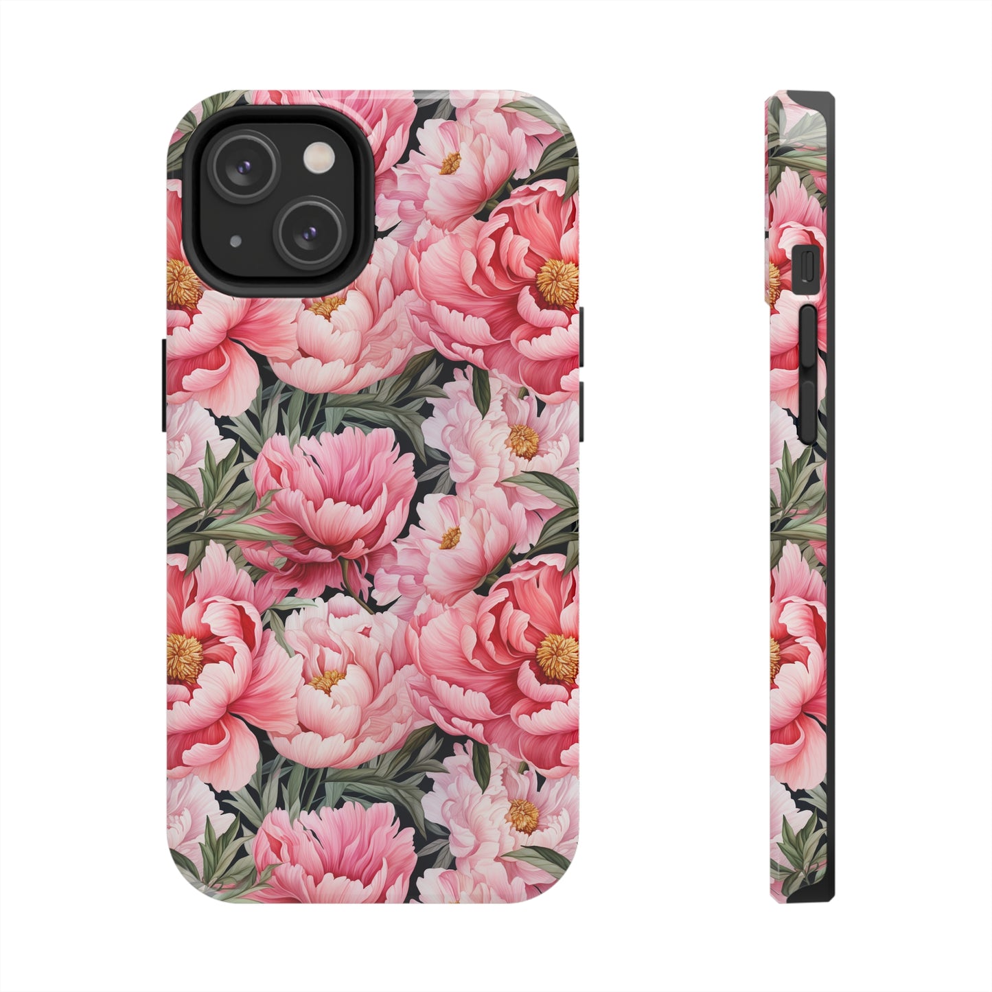 AI Peonies Floral Pattern Phone Case for iPhone - Lightweight, Impact Resistant, Wireless Charging Compatible