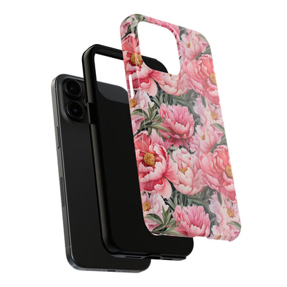 AI Peonies Floral Pattern Phone Case for iPhone - Lightweight, Impact Resistant, Wireless Charging Compatible