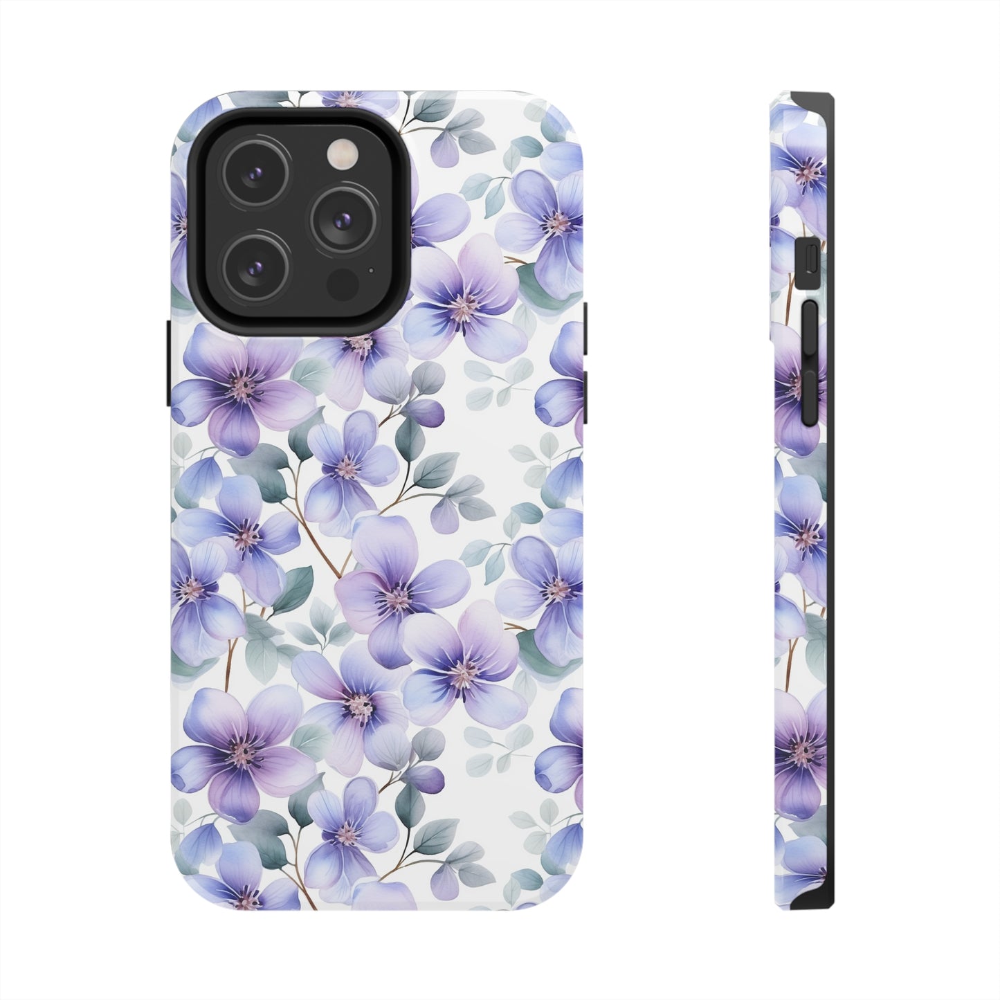 AI Violets Floral Pattern Phone Case for iPhone - Lightweight, Impact Resistant, Wireless Charging Compatible