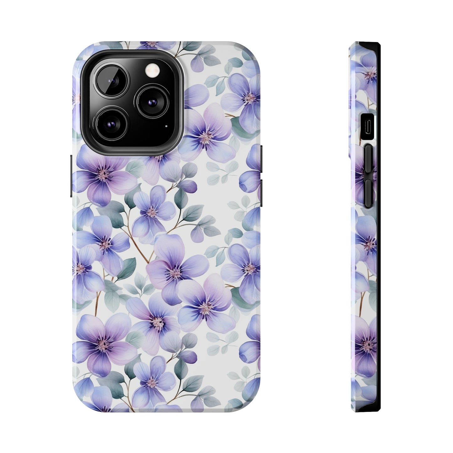 AI Violets Floral Pattern Phone Case for iPhone - Lightweight, Impact Resistant, Wireless Charging Compatible