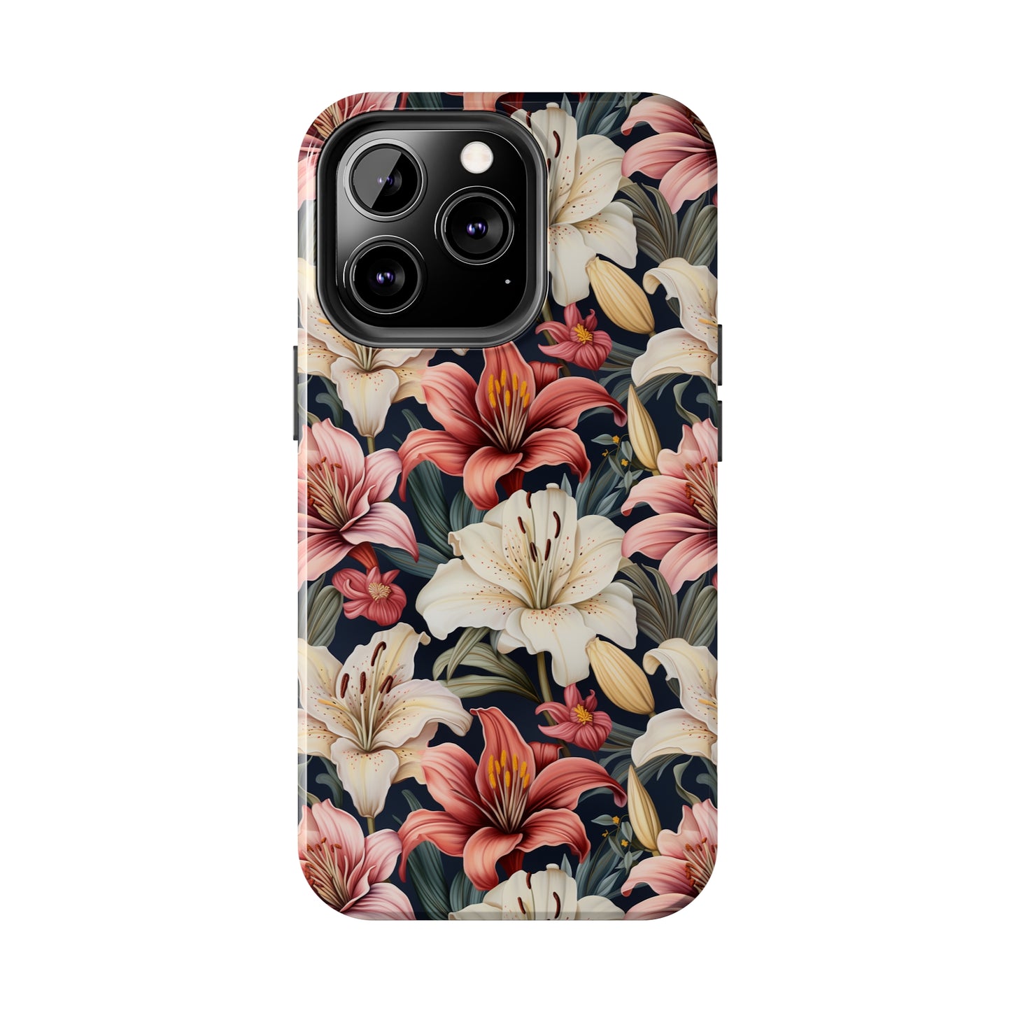 AI Lillies Flower Pattern Phone Case for iPhone - Lightweight, Impact Resistant, Wireless Charging Compatible